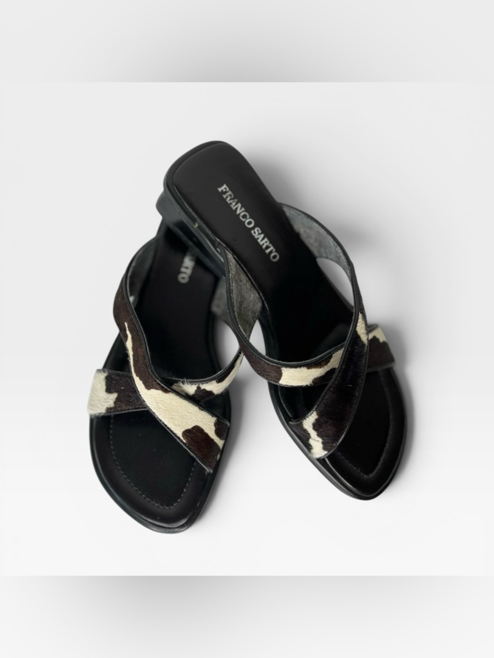 Vintage Franco Sarto Black and White Cowhide Cross-Strap Slide - Picture 4 of 5